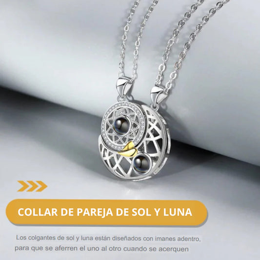 Collar Sol & Luna – Proyección “Te Amo” en 100 Idiomas (Set de 2)